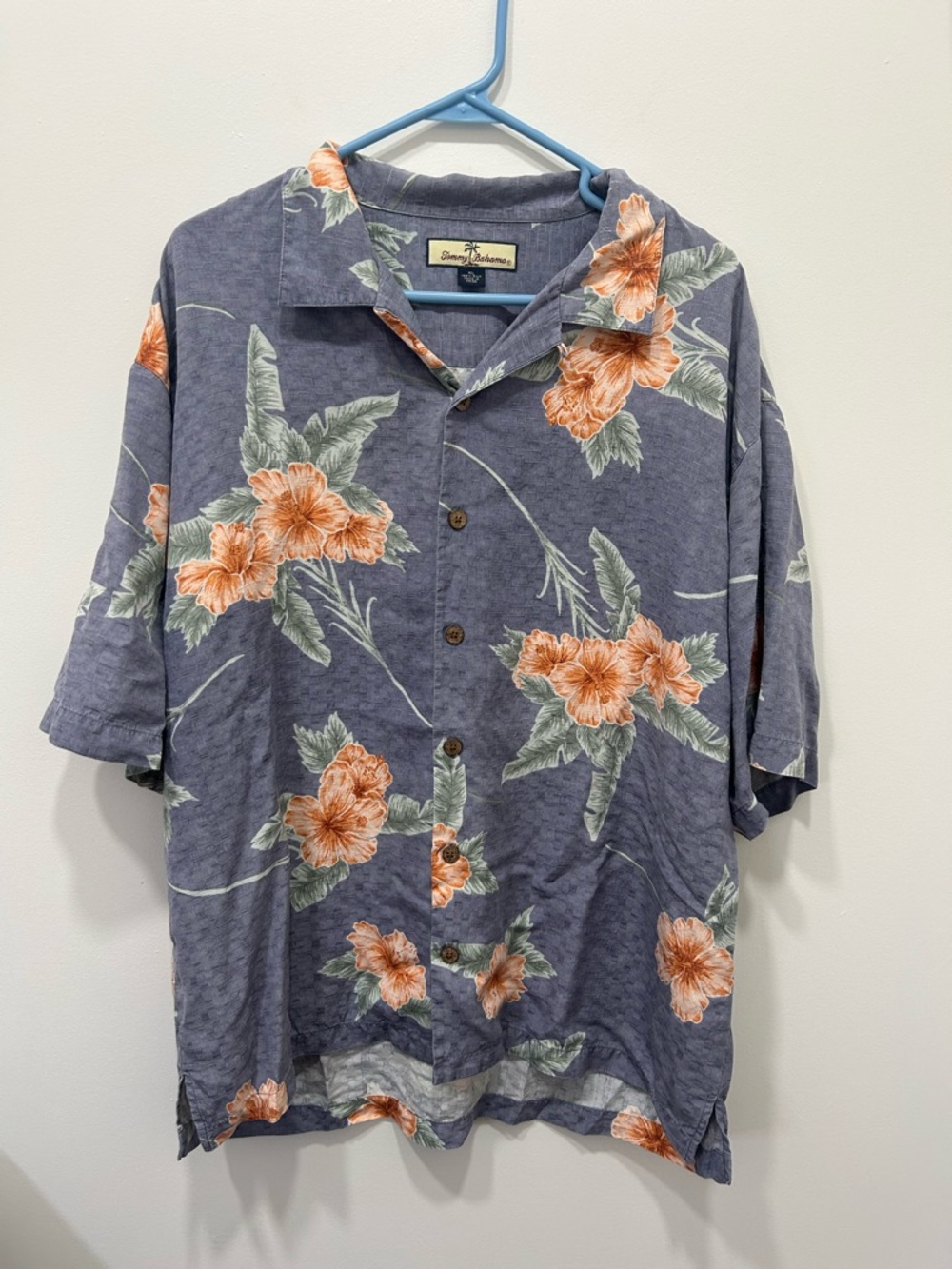 Tommy‎ Bahama Silk Shirt Hawaiian Men's XL Blue Floral Camp Tropical Button Up